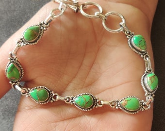 Green Copper Turquoise Bracelet* Turquoise Jewelry * Turquoise Bracelet* Adjustable Bracelet* 925 Sterling Silver Bracelet* Silver Jewelry