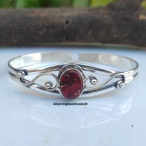 Handmade Red Mohave Turquoise Bangle: 925 Sterling Silver, Adjustable