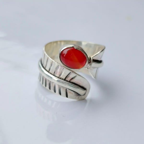 Anello in corniola fatto a mano: fascia boho in argento sterling, regolabile