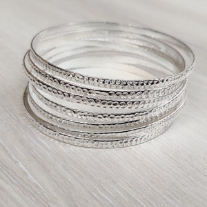 Hammering Beautiful Designer Bangle* Stackable Bangles* 925 Silver Bangle for Her/him* Handmade Bangles*Set Off 7 Bangles* Stylish Bangles*