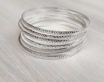 Hammered Sterling Silver Bangle Set: Handmade Stackable Bangles