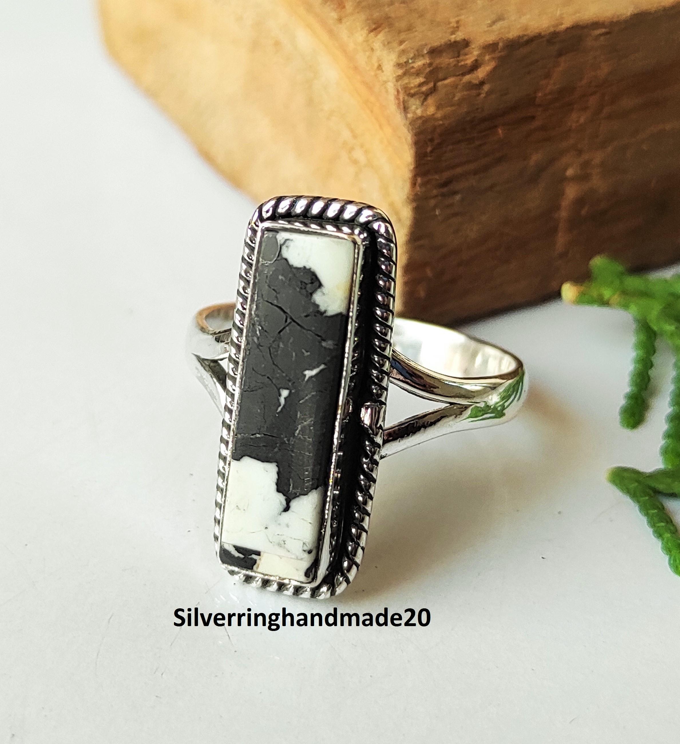 White Buffalo Turquoise Ring: Handmade Sterling Silver Band