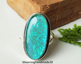 Blue Triplet Opal Gemstone Ring, 925 Sterling Silver, Oval Shape Jewelry