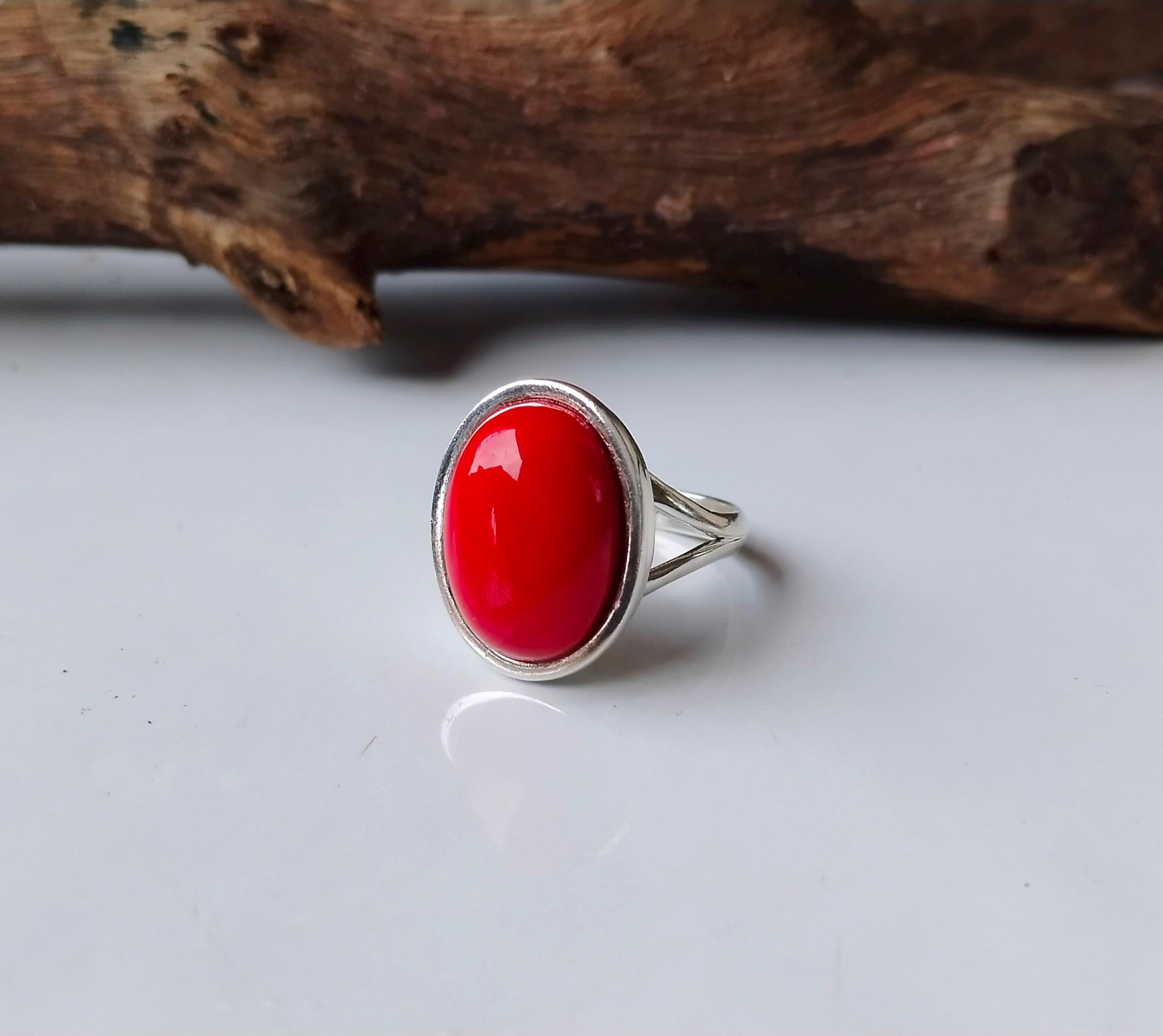 Handmade Red Coral Ring: 925 Sterling Silver Boho Statement - Etsy