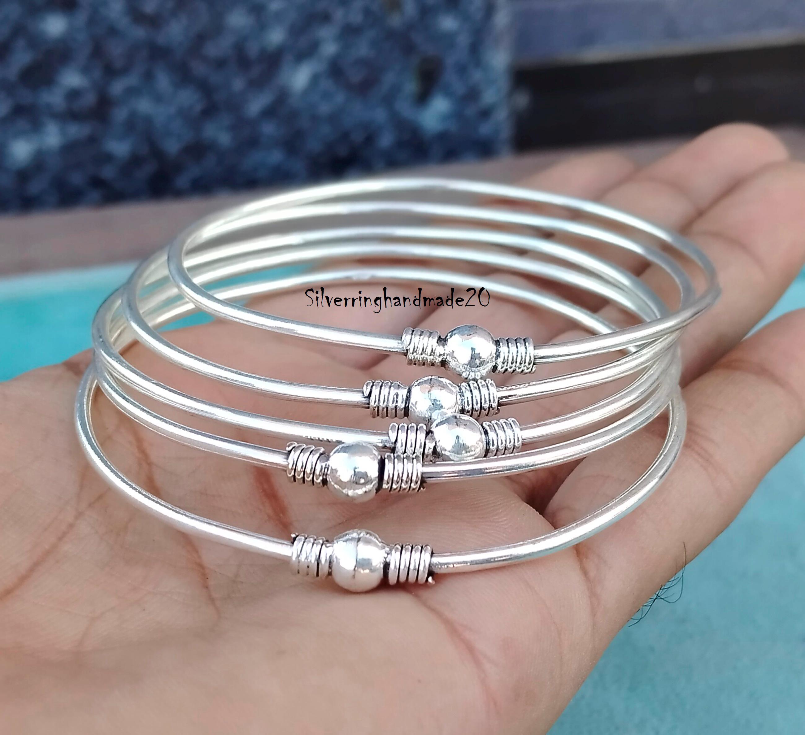 Handmade Sterling Silver Stackable Bangles - Set of 5 - Etsy