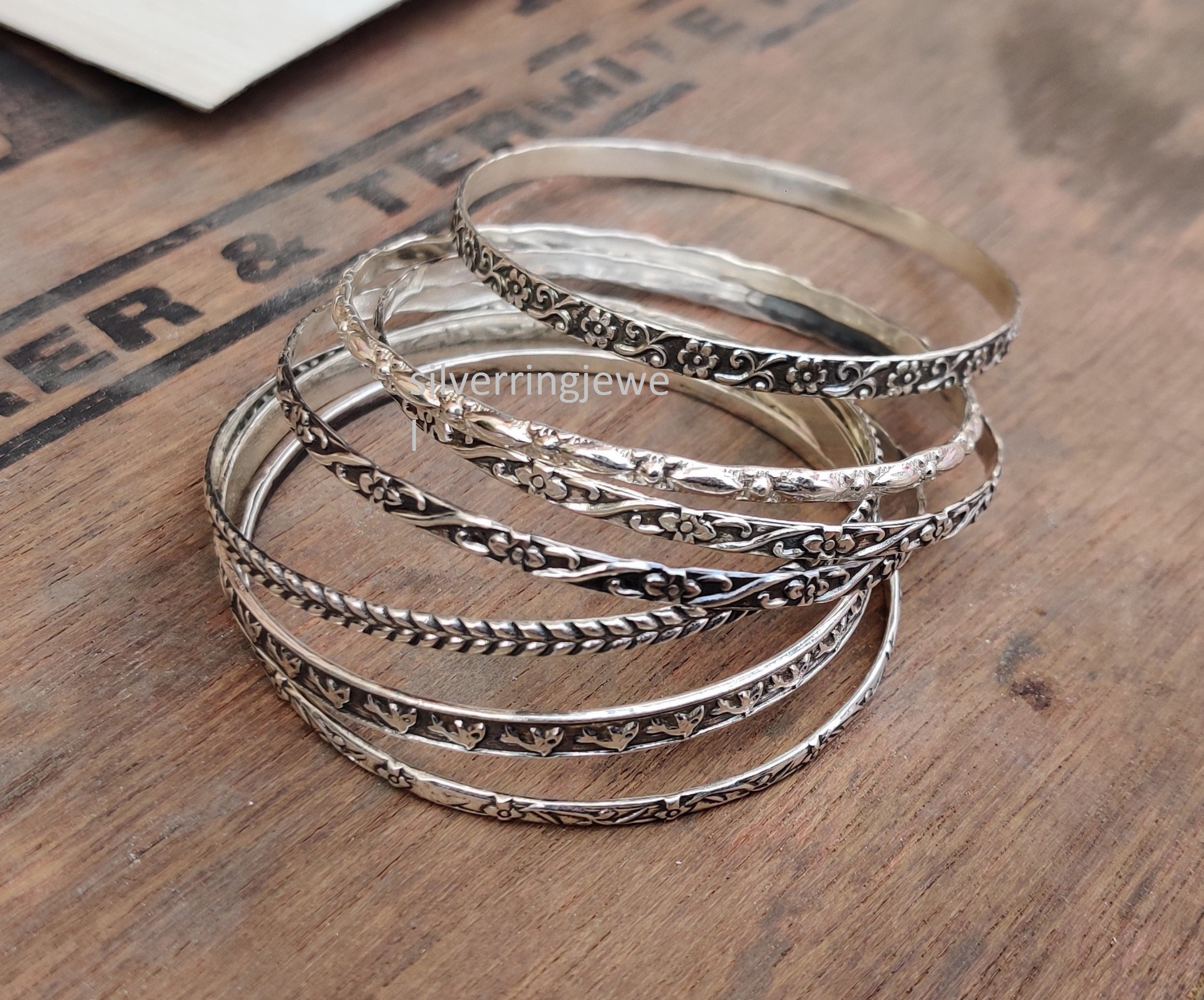 Handmade Sterling Silver Bangle Set: Stackable Designer Bangles - Etsy