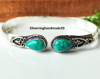 Handmade Turquoise Gemstone Bangle: 925 Sterling Silver, Gifts For Occasion