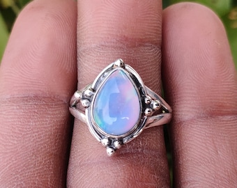 Blue Aurora Opal Ring: 925 Sterling Silver Spinner Ring