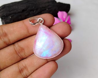 Handmade Pink Moonstone Pendant: 925 Sterling Silver Gemstone