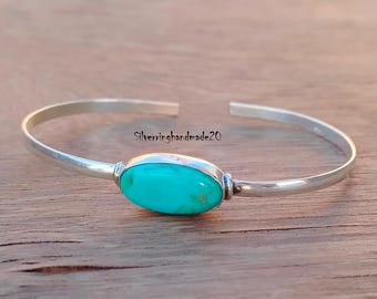Handgemachter Türkis Armreif: Oval 925 Sterling Silber, Verstellbar