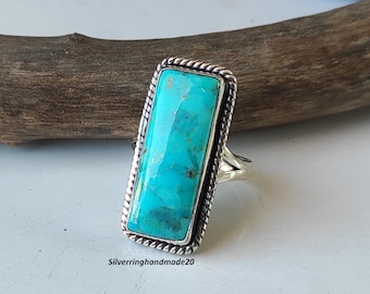 Handmade Mohave Turquoise Ring: Sterling Silver Boho Band