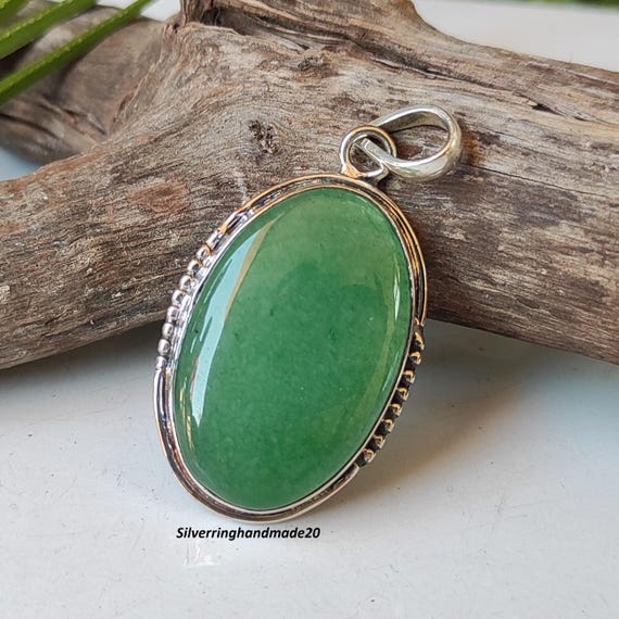 Handmade Green Jade Pendant: 925 Sterling Silver Gemstone - Etsy