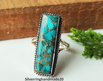 Blue Copper Turquoise Ring,  925 Sterling Silver, Handmade Band Jewelry