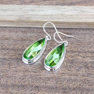 Handmade Peridot Dangle Earrings: 925 Sterling Silver Jewelry