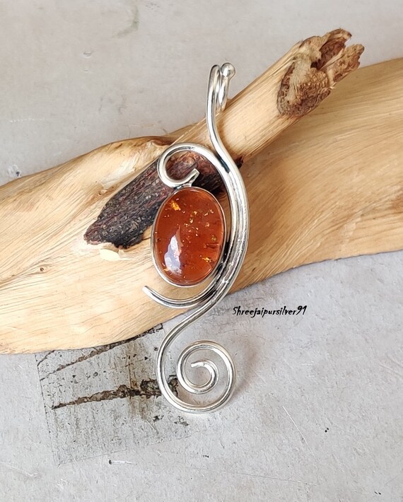 Pendentif Ovale En Argent Sterling Avec Pierre D'ambre - Occasion, Sans Marque