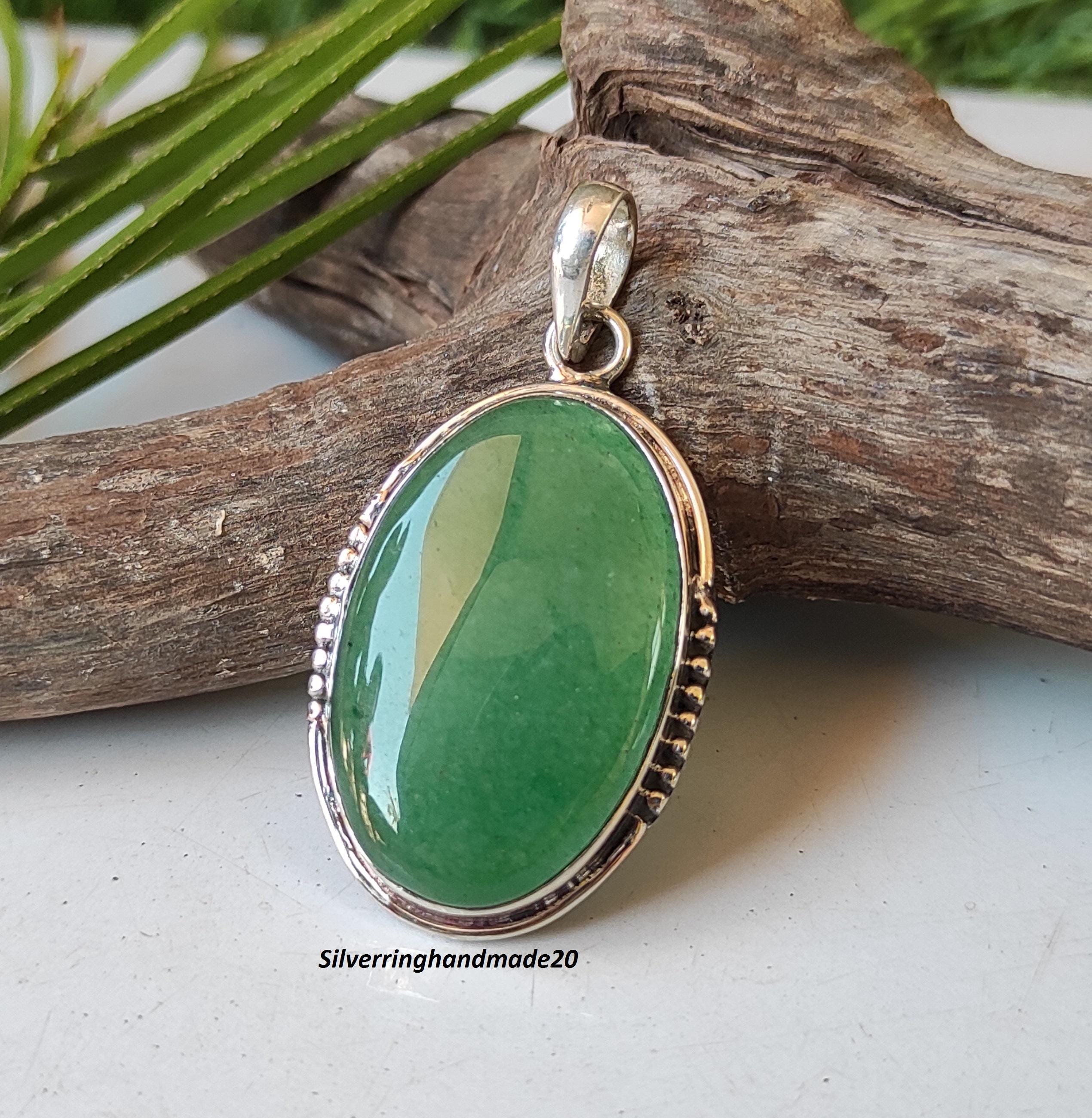 Handmade Green Jade Pendant: 925 Sterling Silver Gemstone - Etsy
