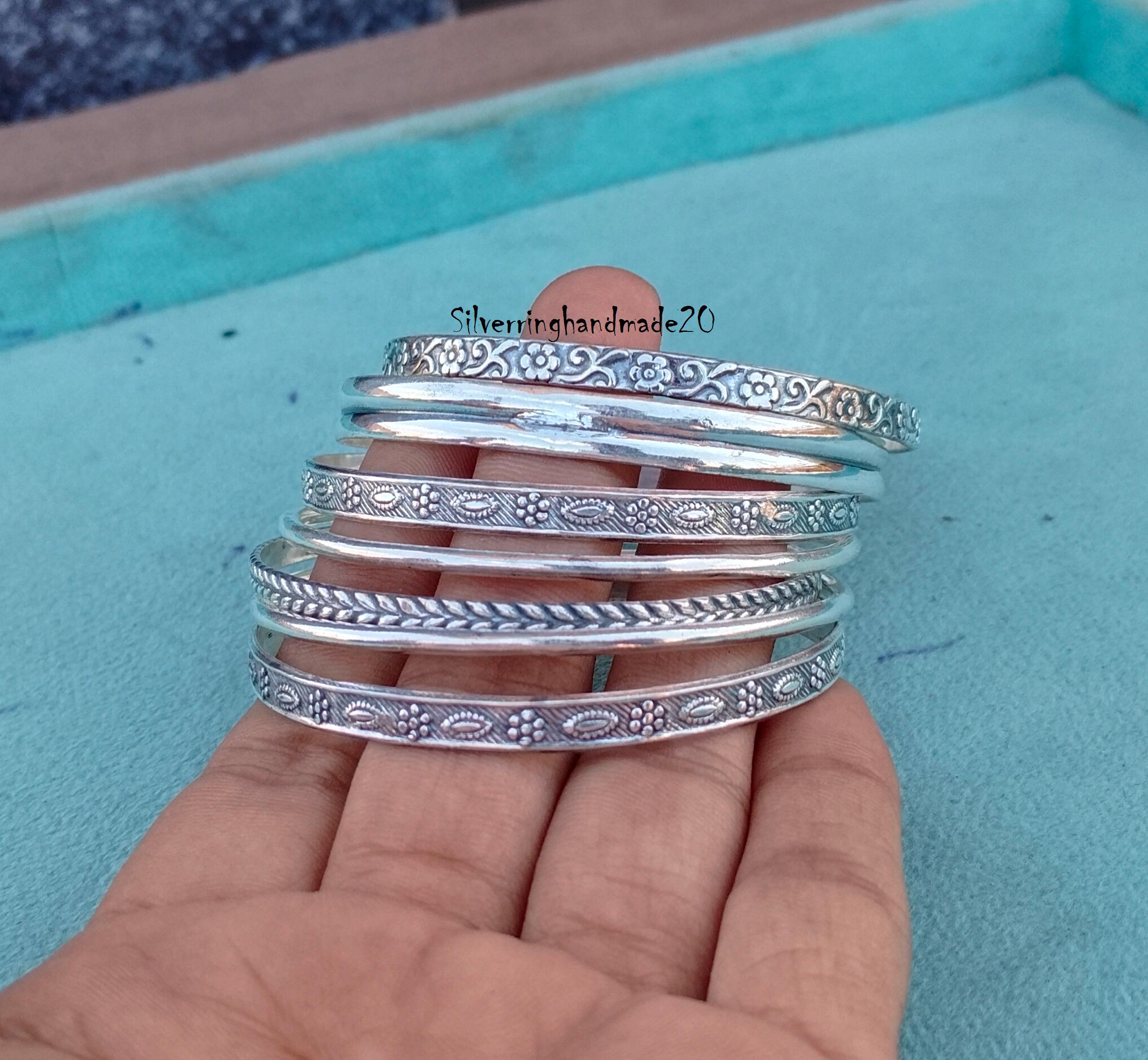 Handmade Sterling Silver Bangle Set: Plain & Designer Bangles - Etsy