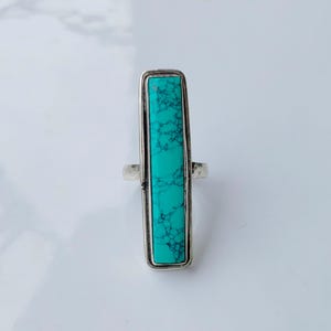 Long Bar Turquoise Ring: Handmade 925 Sterling Silver Band