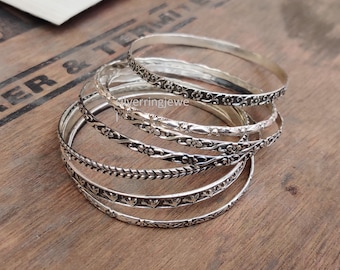 Handmade Sterling Silver Bangle Set: Stackable Designer Bangles