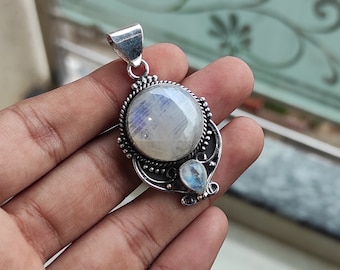 Rainbow Moonstone Pendant: Handmade 925 Sterling Silver Gemstone