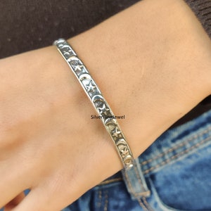 Handmade Sterling Silver Star Moon Bangle - Stackable Designer Gift