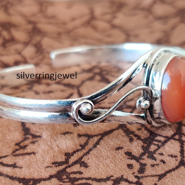 Natural Carnelian Bangle, 925 Sterling Silver Bangle, Everyday Bangle, Top Quality Bangle, Oval Shape Bangle, Adjustable Bangle Gift Jewelry