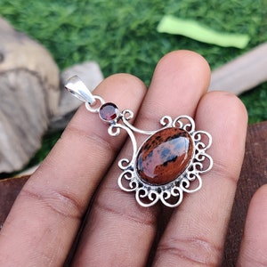 Handmade Mahogany Obsidian 925 Sterling Silver Pendant