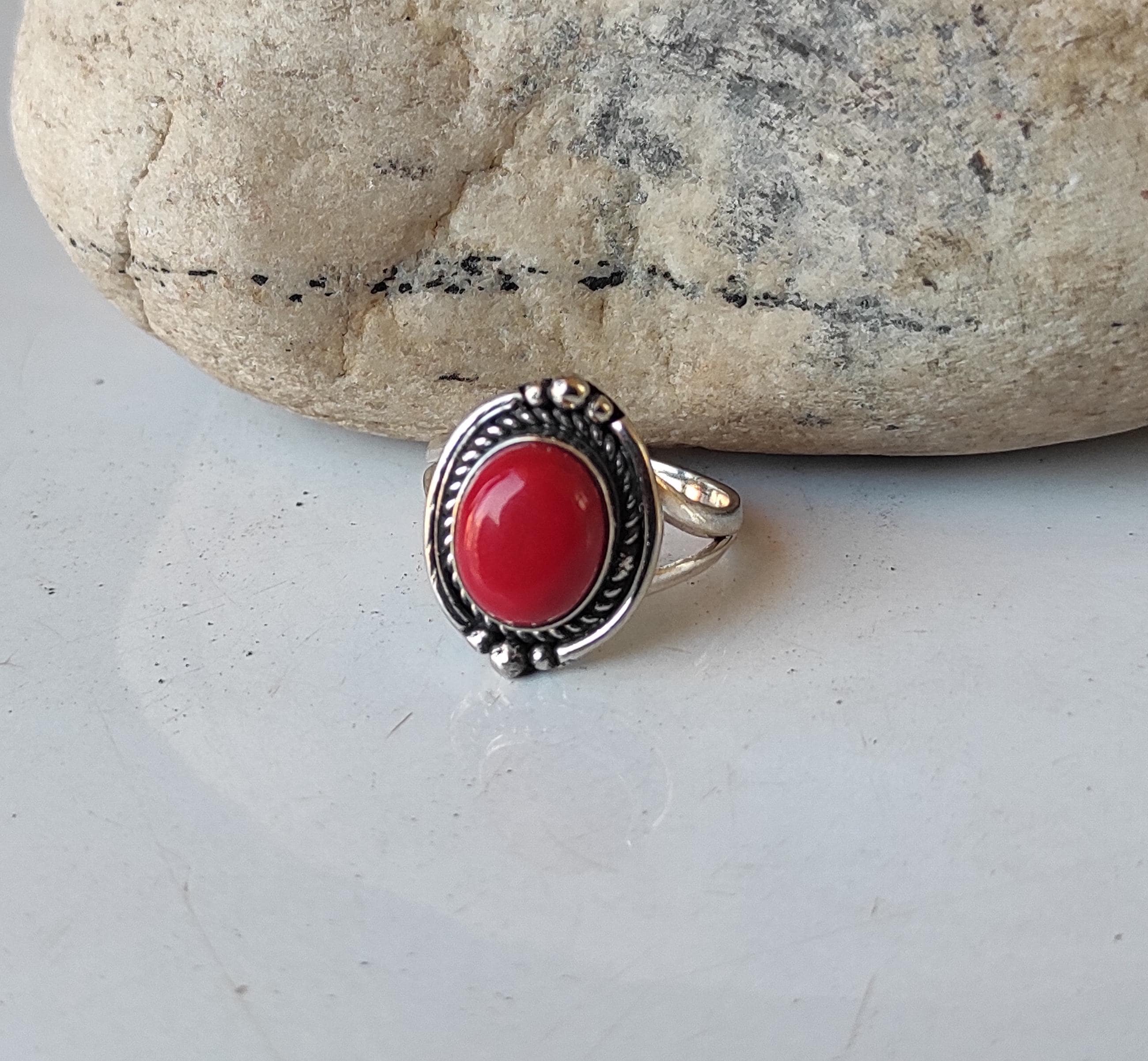 Red Coral Ring: Handmade 925 Sterling Silver Gemstone Ring - Etsy