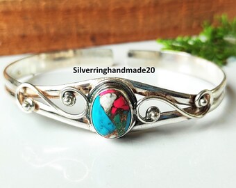 Cotton Candy Turquoise Bangle, Handmade 925 Sterling Silver, Gifts For Mom