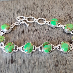 Green Copper Turquoise Bracelet, 925 Sterling Silver Bracelet, Turquoise Bracelet, Adjustable Bracelet, Gemstone Bracelet, Handmade Bracelet