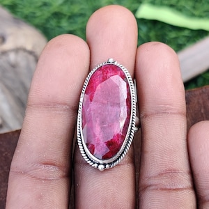 Raw Ruby Sterling Silver Ring: Bohemian 925 Band Ring