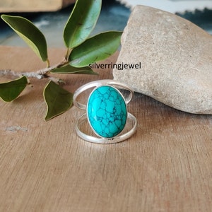 Genuine Turquoise Ring: 925 Sterling Silver Band Ring, Women&#39;s Jewelry