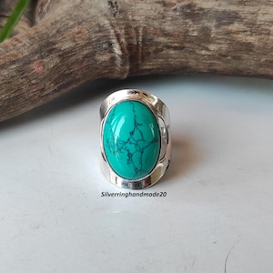 Natural Turquoise Ring: Handmade 925 Sterling Silver Statement Band
