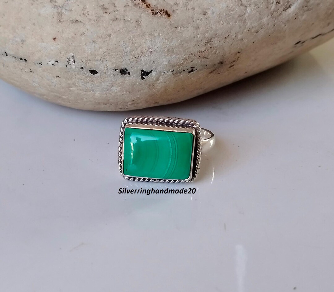 Anello Regolabile In Malachite / Anello In Argento Sterling 925