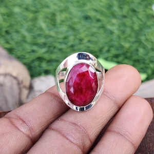 Handmade Ruby Band Ring: 925 Sterling Silver Anniversary Jewelry