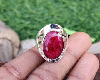Anello con fascia di rubino fatto a mano: gioielli per anniversario in argento sterling 925
