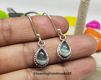 Tiny Pear Aquamarine Earrings, 925 Sterling Silver, Gemstone Handmade Jewelry