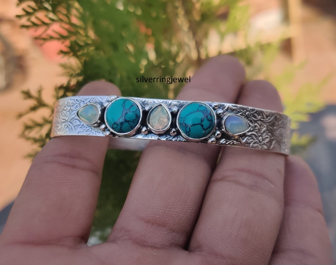 mantraroma Bracciale in Argento 925 con Pietra preziosa Viola e Ametista, Bracciale Rigido in Argento Sterling da Donna, Regalo
