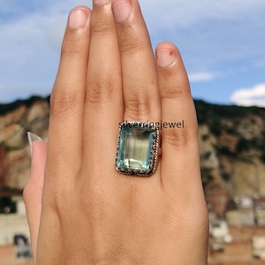 Rectangle Aquamarine Ring: 925 Sterling Silver Band