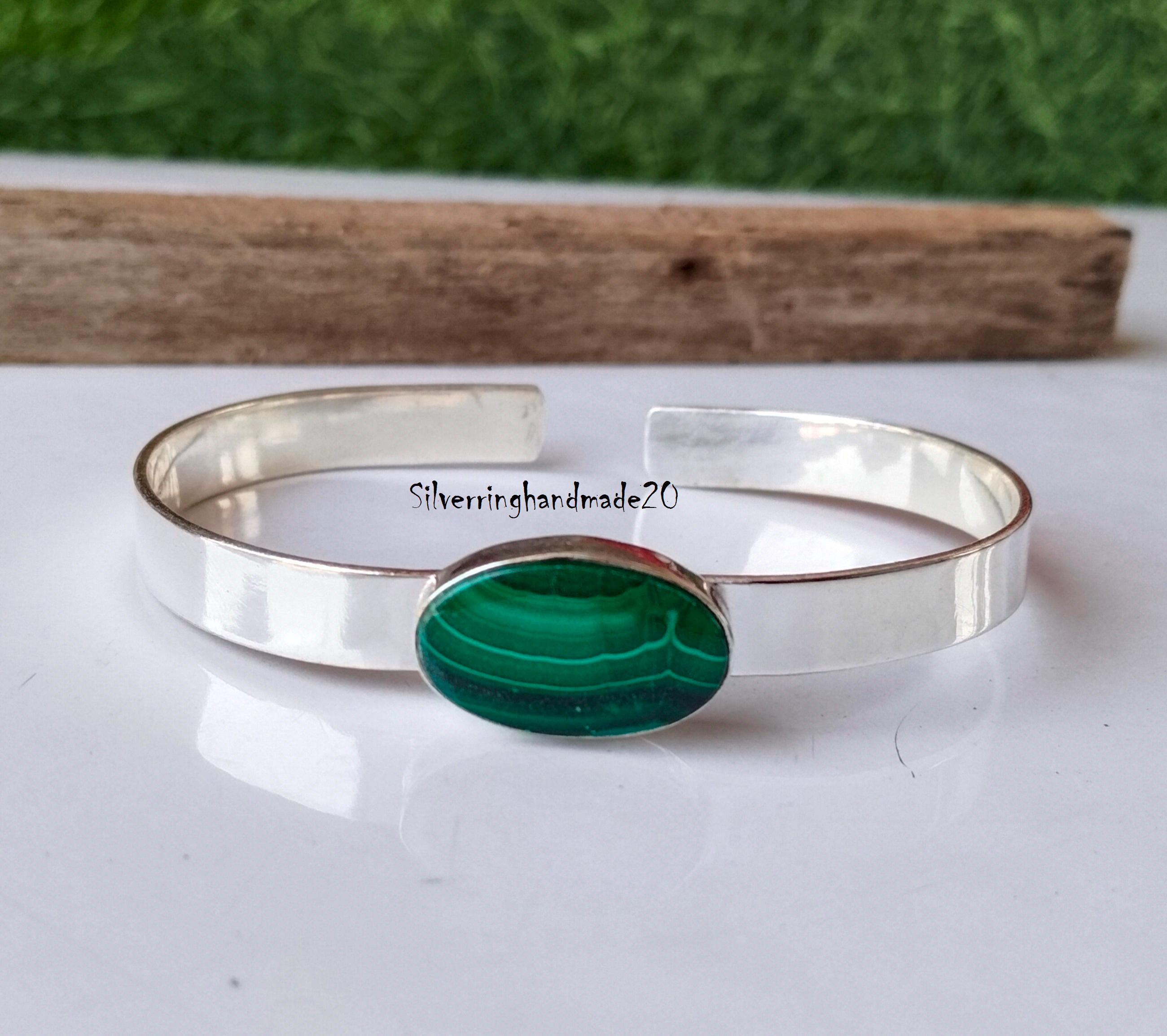 Bracelet En Argent 925 Et Malachite Ajustable - Modèle B-AR-39 - Neuf Avec étiquettes