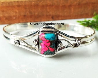 Handmade Cotton Candy Turquoise Bangle, 925 Sterling Silver, Statement Jewelry
