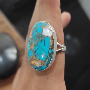 Auster Türkis Ring: Handgemachtes 925 Sterling Silber Boho Band