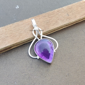 Natural Amethyst Pendant, Handmade Silver Pendant, 925 Sterling Silver Pendant, Pear Amethyst Pendant, Anniversary Pendant, Gemstone Pendant