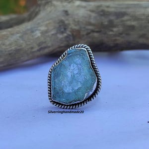 Raw Aquamarine Ring: Handmade 925 Sterling Silver Statement Band