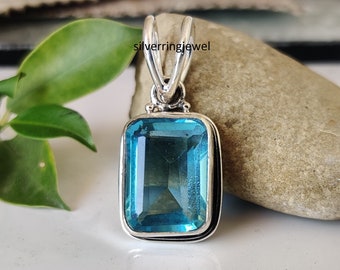 Handmade Blue Topaz Pendant: 925 Sterling Silver Birthstone