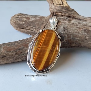 Handmade Tiger&#39;s Eye Pendant: 925 Sterling Silver Gemstone