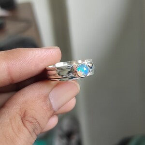 Natural Opal 925 Sterling Silver Ring - Handmade Boho Spinner Ring