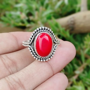 Handmade Coral Ring: 925 Sterling Silver Gemstone Ring