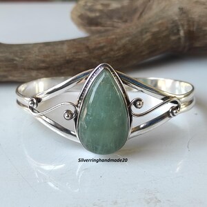 Green Jade Sterling Silver Bangle: Adjustable Gemstone Jewelry