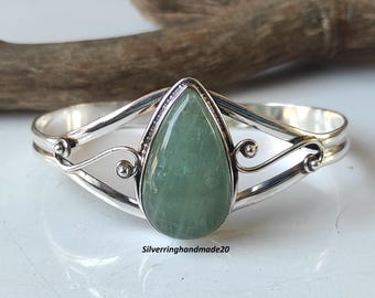 Grüner Jade Sterling Silber Armreif: Verstellbarer Edelsteinschmuck
